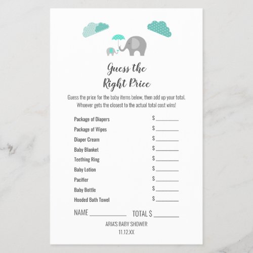 Mommy Baby Elephant Clouds The Right Price Game Flyer