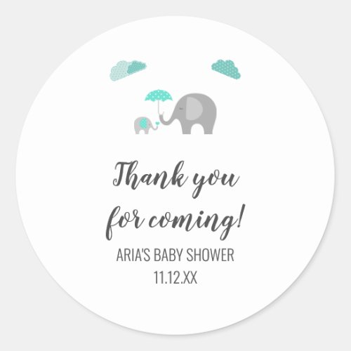 Mommy Baby Elephant with Clouds Baby Shower Favor Classic Round Sticker