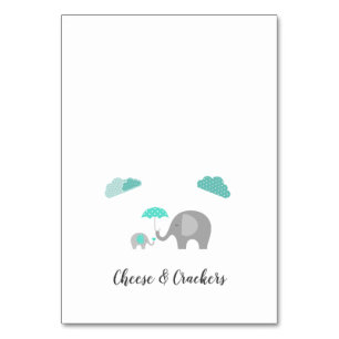 Mommy Baby Elephant with Clouds Buffet Food Labels Table Number