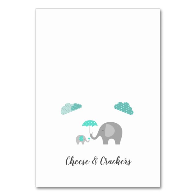 Mommy Baby Elephant with Clouds Buffet Food Labels Table Number (Front)