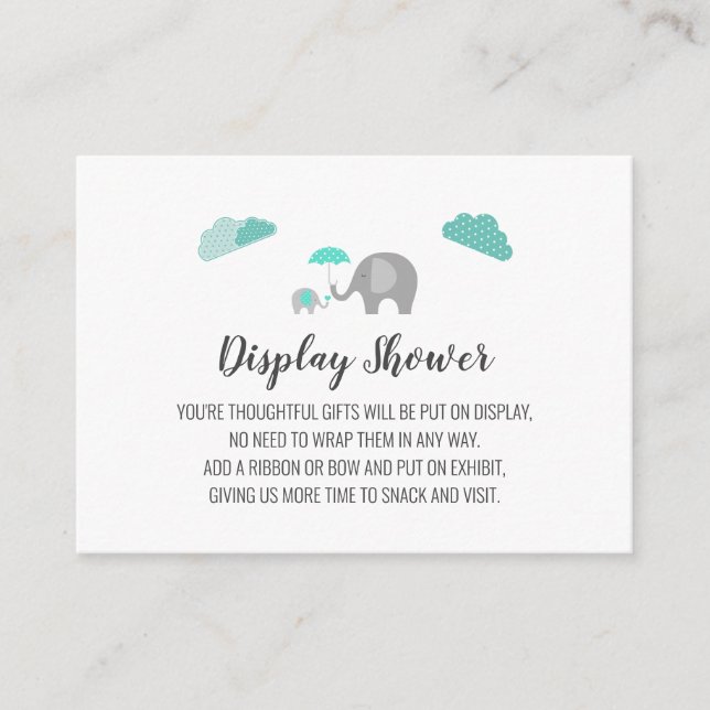 Mommy Baby Elephant with Clouds Display Shower Enclosure Card (Front)