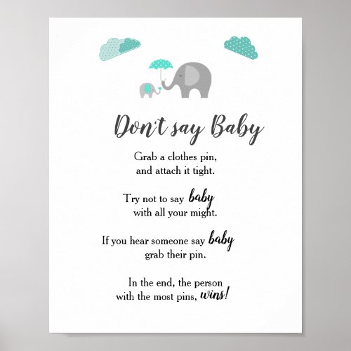 Mommy Baby Elephant with Clouds Dont Say Baby Poster