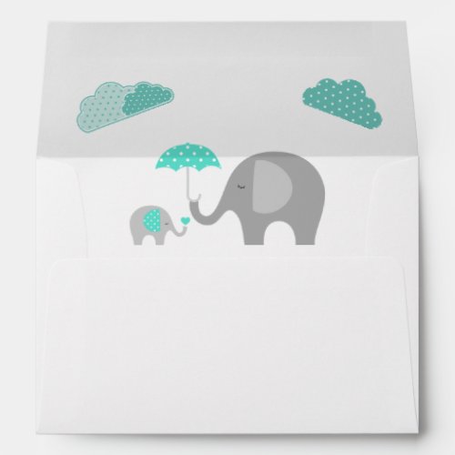 Mommy Baby Elephant with Clouds Invitation Envelope