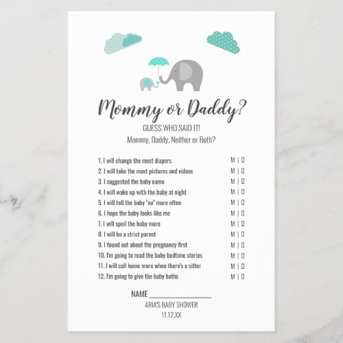 Mommy Baby Elephant with Clouds MommyDaddy Game Flyer