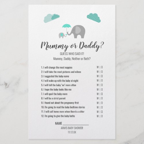 Mommy Baby Elephant with Clouds MummyDaddy Game Flyer