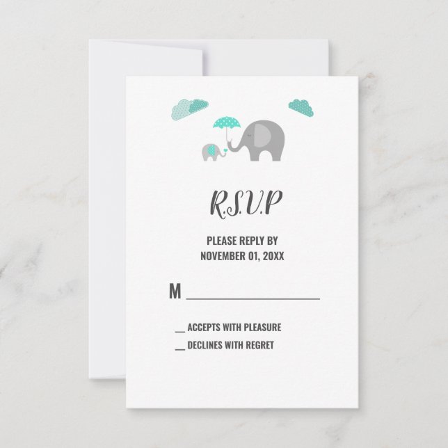 Mommy Baby Elephant with Clouds Shower RSVP Card (Front)