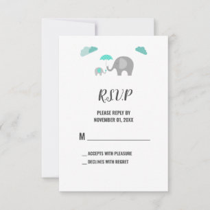 Mommy Baby Elephant with Clouds Shower RSVP Card