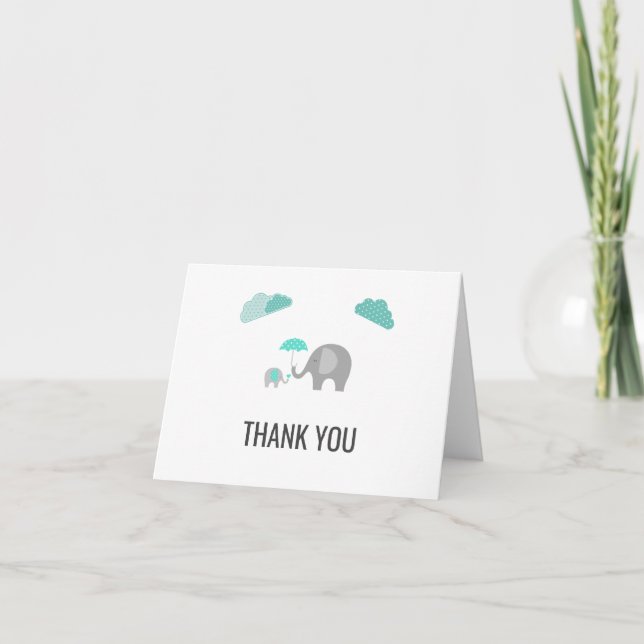 Mommy Baby Elephant with Clouds Thank You Card (Front)