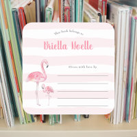 Mommy + Baby Flamingo bookplate sticker