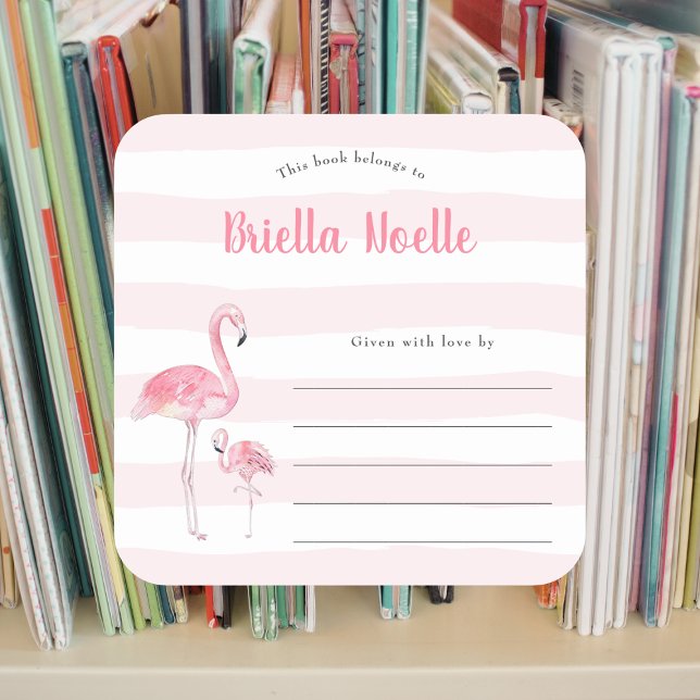 Mommy + Baby Flamingo bookplate sticker (Creator Uploaded)