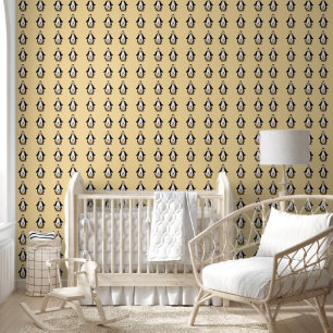 mommy & baby penguins nursery wallpaper