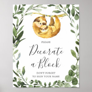 Mommy Baby Sloth Baby Shower Decorate A Block Sign