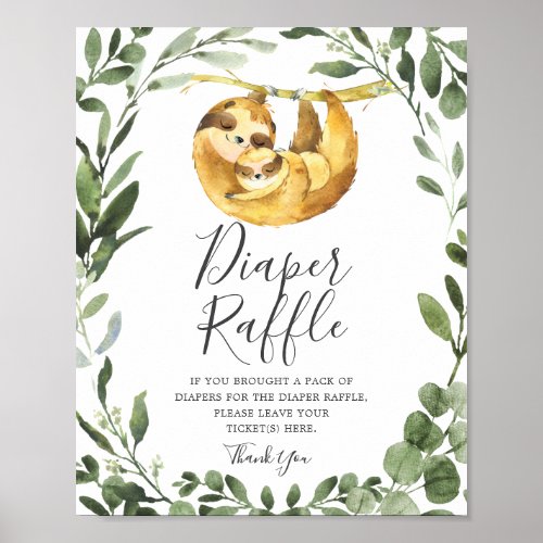 Mommy Baby Sloth Baby Shower Diaper Raffle Sign