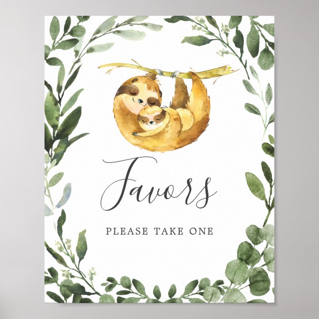 Mommy Baby Sloth Baby Shower Favors Sign (Front)