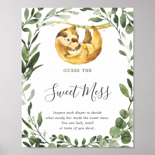 Mommy Baby Sloth Baby Shower Guess The Sweet Mess Poster