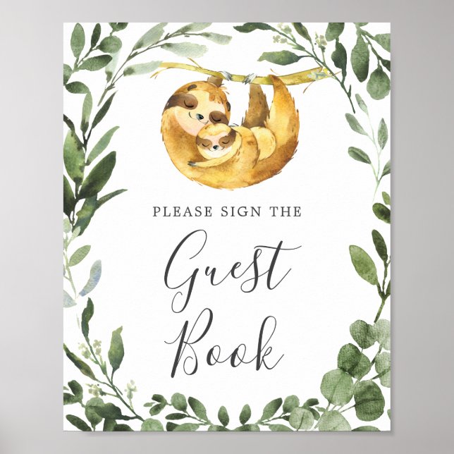 Mommy Baby Sloth Baby Shower Guestbook Sign (Front)