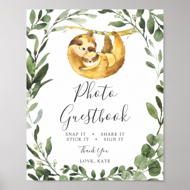 Mommy Baby Sloth Baby Shower Photo Guestbook Sign (Front)