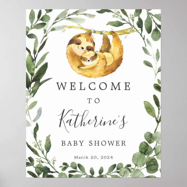 Mommy Baby Sloth Baby Shower Welcome Sign (Front)