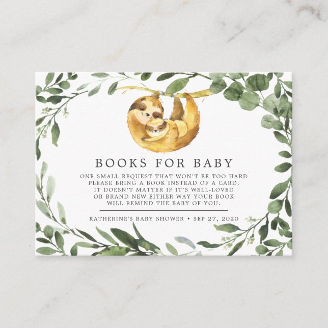 Mommy Baby Sloth Books For Baby Baby Shower Card (Front)