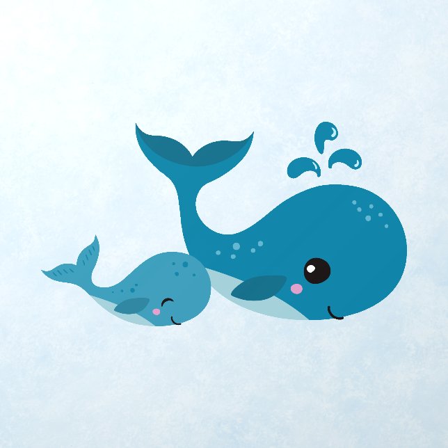 Mommy baby whale cute cartoon nursery kids' room wall decal  (Insitu 1)