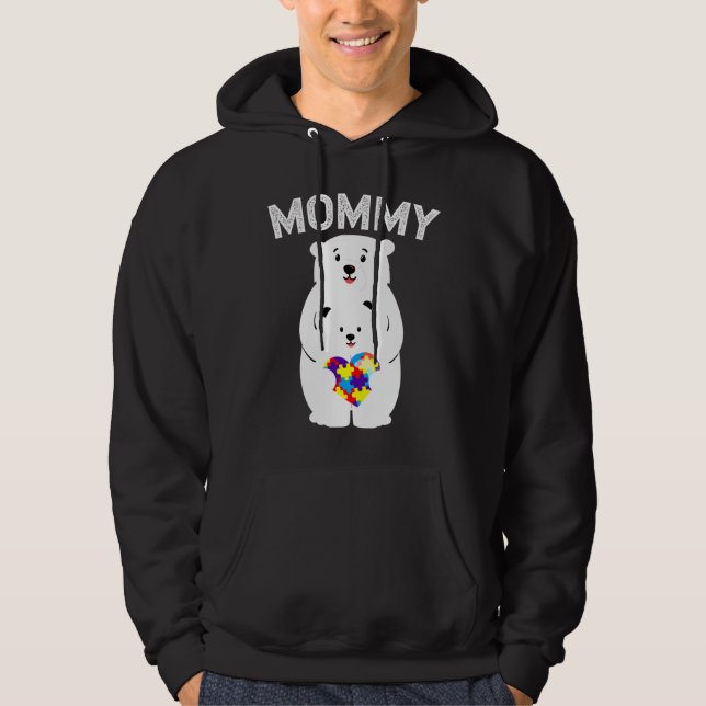 Mommy Bear Autism Awareness Puzzle Heart Family Lo Hoodie (Front)