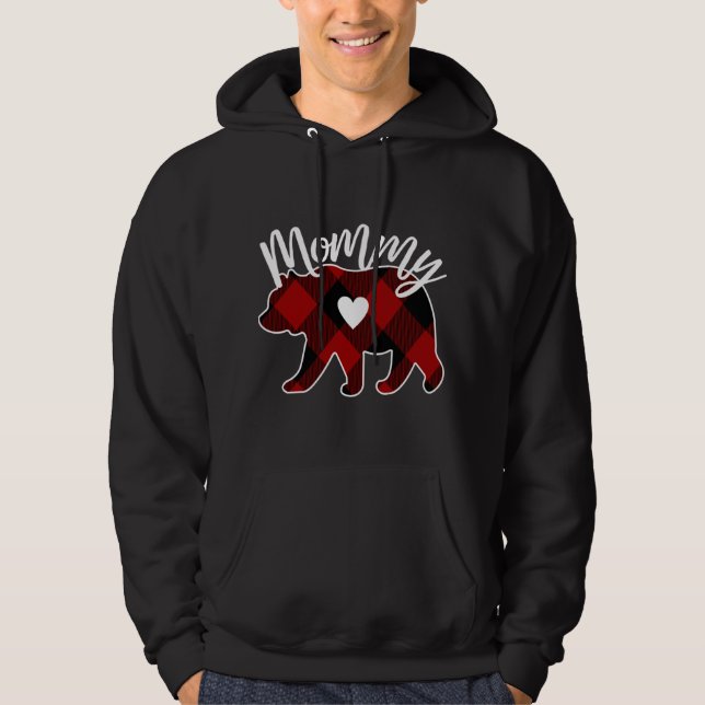 Mommy Bear Christmas Buffalo Plaid Red White And B Hoodie (Front)