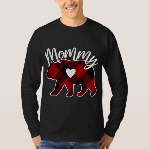 Mommy Bear Christmas Buffalo Plaid Red White And B T_Shirt
