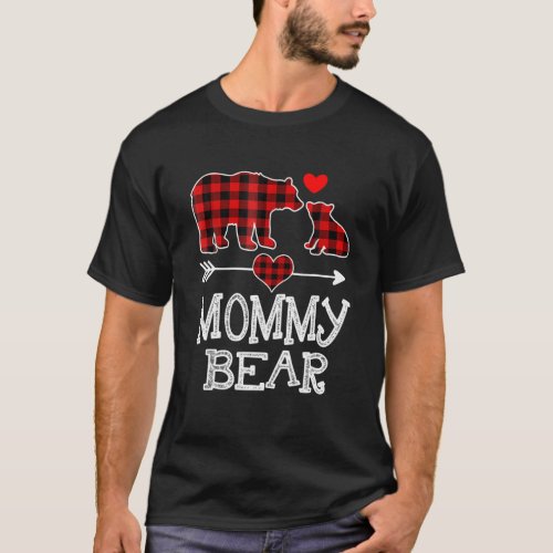Mommy Bear Christmas Xmas Pajama Red Plaid Buffalo T_Shirt