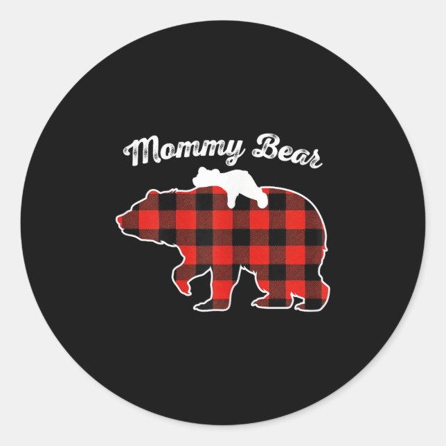 Mommy Bear Flannel Red Plaid Pajama Family Matchin Classic Round Sticker (Front)