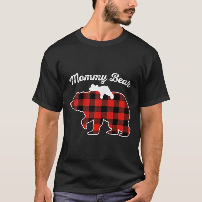 Mommy Bear Flannel Red Plaid Pajama Family Matchin T-Shirt (Front)