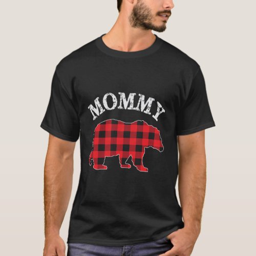 Mommy Bear Red Black Buffalo Plaid Mama Checker Pa T_Shirt
