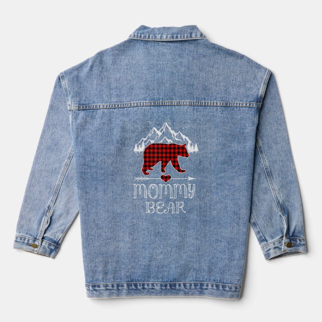 Mommy Bear , Red Buffalo Plaid Mommy Bear Pajama  Denim Jacket (Back)