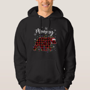 Mommy Bear Red Plaid Mama Christmas Lights Buffalo Hoodie