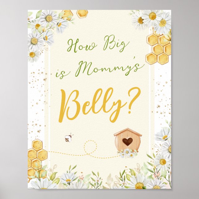 Mommy Belly Guessing Game Bumblebee Baby Shower Poster (Front)