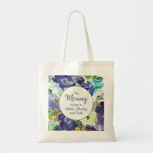 Mommy Belongs to Navy Purple Lemon Yellow Floral Tote Bag