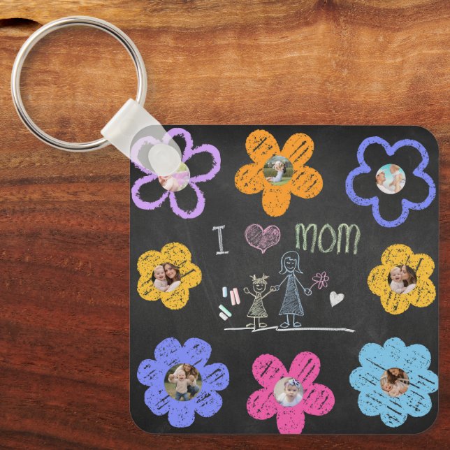 Mommy Birthday Chalkboard Kids Simple Drawing Keychain (Front)