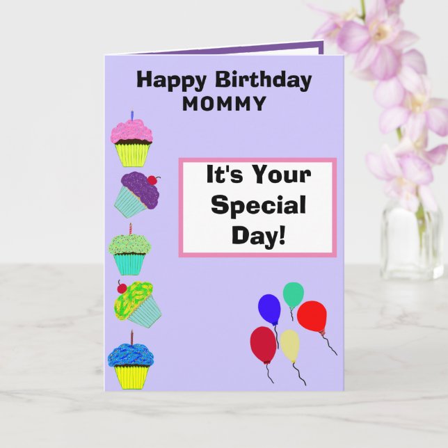 Mommy Birthday Pink Cupcake Tower PHOTO Card (Orchid)