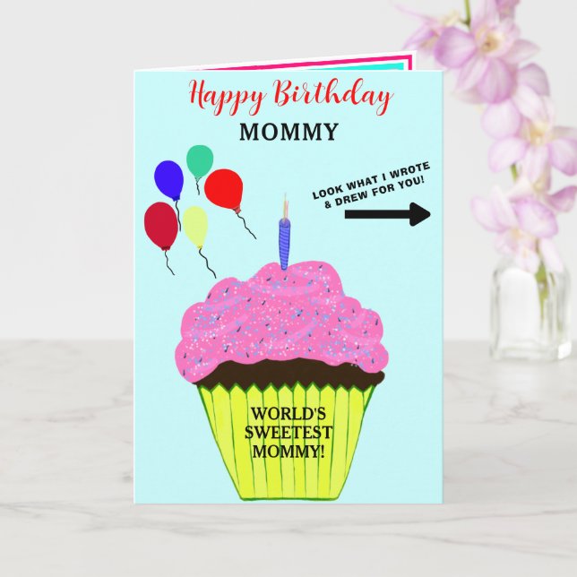 Mommy Birthday Pink Cupcake Write Draw Message  Card (Orchid)