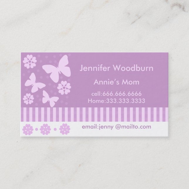 Mommy Business Cards -Lavender Butterflies Flowers (Front)