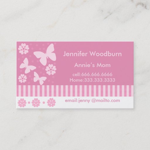 Customizable Mommy Business Cards - Pink Butterflies Flowers