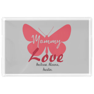 Mommy Butterfly Mom Names Personalized Customize Acrylic Tray