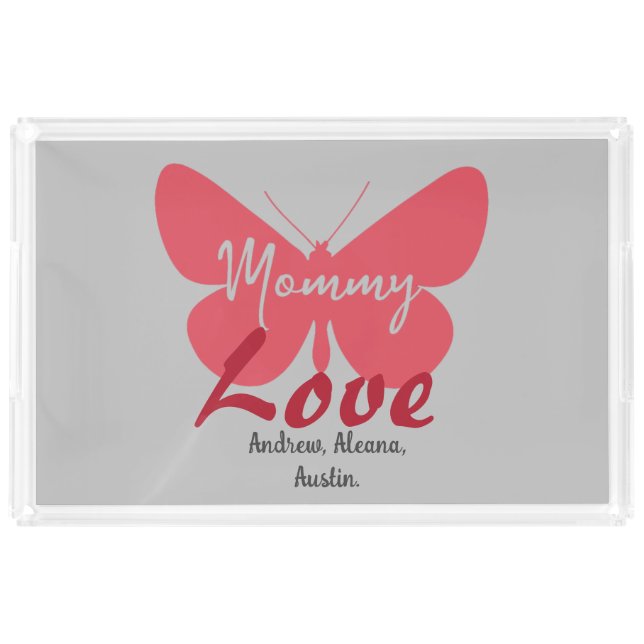 Mommy Butterfly Mom Names Personalized Customize Acrylic Tray (Front)