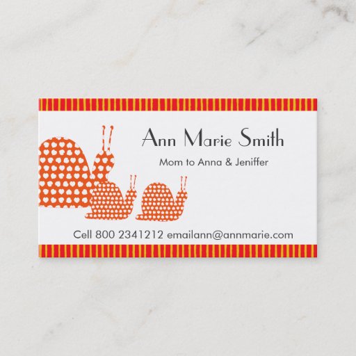 Customizable Mommy Calling Card Cute Snails Business Card Templates