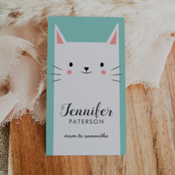 Mommy Calling Card Cute White Kitty Cat by NamiBear at Zazzle