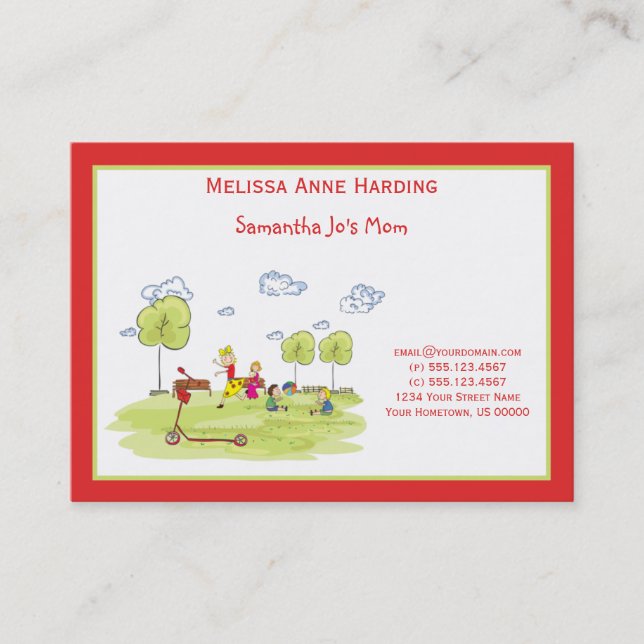 Mommy Calling Card Kids at the Playground (Front)
