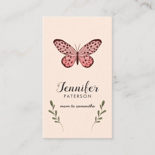 Mommy Calling Card Pink Butterfly (Front)