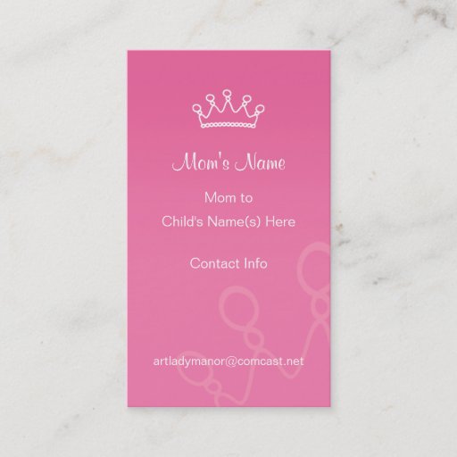 Customizable Mommy Calling Card - Pink Crown Profile Card Business Card Template