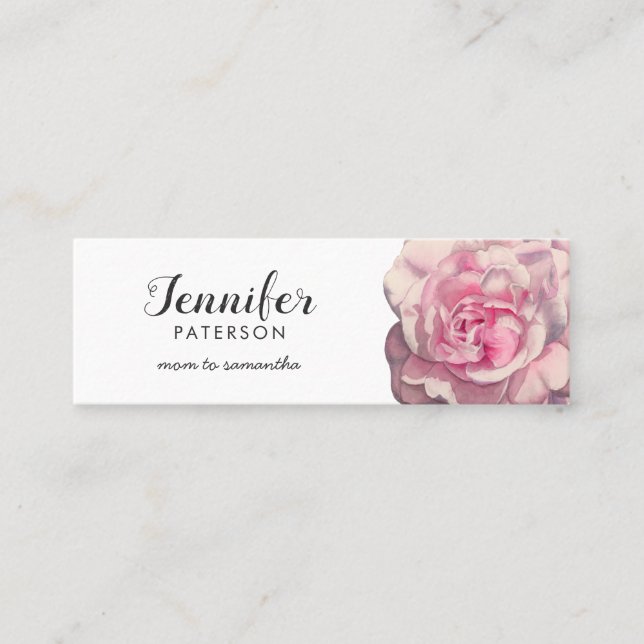 Mommy Calling Card Pink Rose Flower Watercolor (Front)