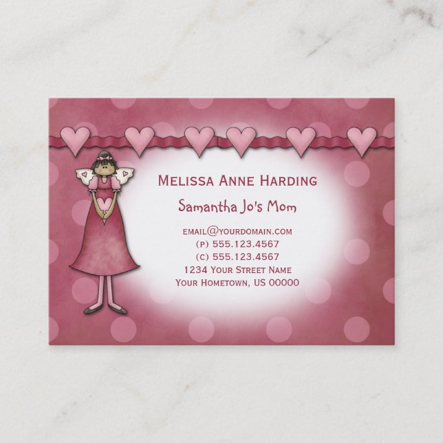 Mommy Calling Cards Pink Hearts Dots Angels (Front)