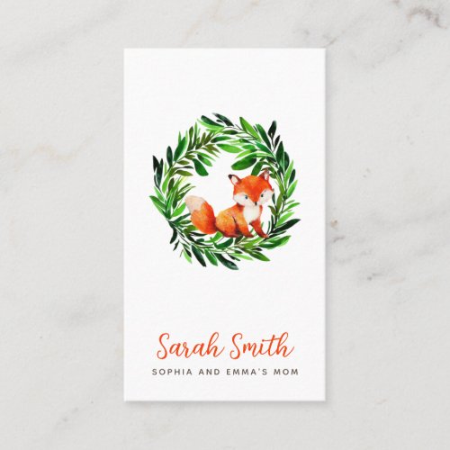 Mommy Calling Cute Fox Greenery Wreath Play Date  Business Card